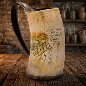 Corne à boire viking naturelle, style chopes à bière, gravure loup, finition parfaite, qualité supérieure, prix de gros, pour cadeaux d'affaires, Inde - Product Image 2