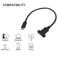 Cable de datos de extensión Usb C macho a hembra con orificio de tornillo de montaje en panel 0,17 M