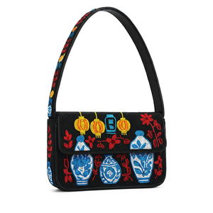 Pochette de luxe artisanale en verre perlé style Chinoiserie pour femme, moderne, durable, légère, avec bouton, bleu et blanc, sac à rabat de créateur, OEM - Product Image 1