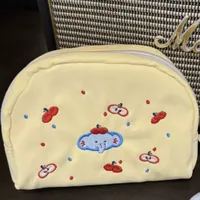 Étui à crayons pliable en toile écologique durable avec fermeture éclair, motif éléphant brodé mignon, pochette de papeterie tendance