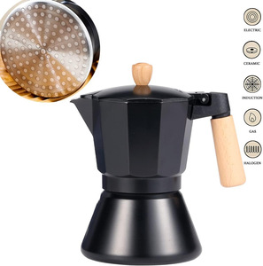 Caffettiera Moka Italiana di Alta Qualità Compatibile con Piano Cottura e Induzione, Manico in Legno, Alluminio Nero, 300ml - Product Image 1