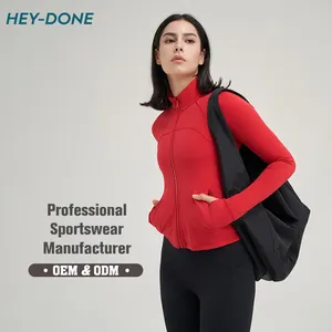 Heydone Jaket Olahraga Wanita, Grosir OEM Cepat Kering AKTIF Lari untuk Gym Fitness Slim Fit dengan Lubang Jempol Ritsleting Jaket