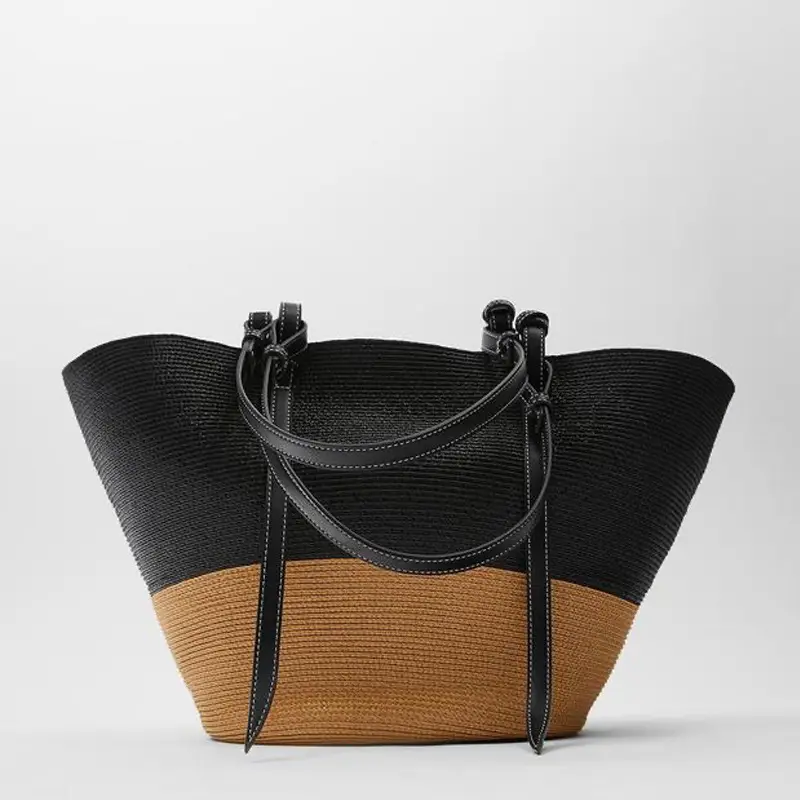Trendy woven bag Large size straw bags Girls women fashionable beach tote bag Handmade Travel handbag