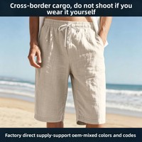 Pantalones Cortos Casuales de Lino con Cordón y Cintura Elástica, de Secado Rápido, Transpirables, de Pierna Recta, Color Liso, para Uso Diario en la Playa