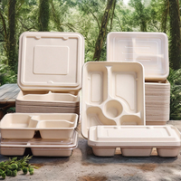 Vaisselle jetable biodégradable avec couvercle pour l'emballage alimentaire des restaurants à emporter et le camping