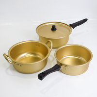 Marmite à ramen style drama coréen, ensemble de marmite à soupe en aluminium jaune à chauffage rapide avec couvercle, cuillère et baguettes, ustensiles de cuisine
