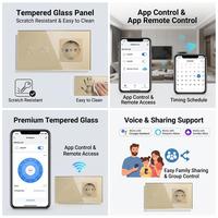 Interrupteur intelligent UBARO 2 voies et prise EU avec contrôle à distance par application et commande vocale, cadre métallique IP20, panneau en verre trempé