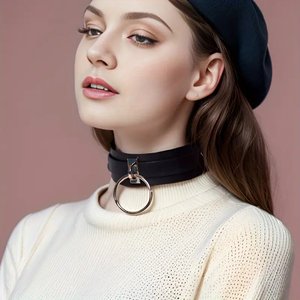 Punk Zwart Lederen O-Ring Kraag Gothic Choker Ketting Voor Meisjes En Vrouwen Bondage Kleding - Product Image 6