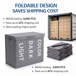 Cesto de Ropa Plegable Rectangular de Tela con Tapa y Tres Compartimentos de Gran Capacidad - Product Image 4