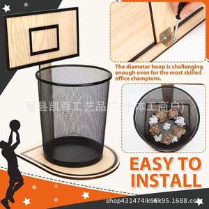 Cubo de basura creativo con forma de aro de baloncesto de madera, divertido soporte para cubo de basura con diseño de baloncesto para el hogar. - Product Image 5