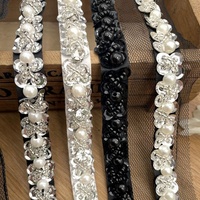 Bordure en maille perlée et sequins cousue main, 1,5 cm, en stock, directement de l'usine, pour vêtements, robes de mariée, appliques et accessoires DIY