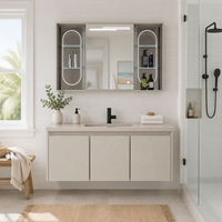 Meuble de salle de bain WJL 110 cm avec lavabo en céramique mural anti-humidité, design moderne, facile à nettoyer, et miroir lumineux intégré