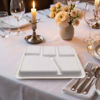 Bandeja Rectangular Desechable Ecológica de 5 Compartimentos, Platos de Bagazo Compostables para Comida, Vajilla para Camping