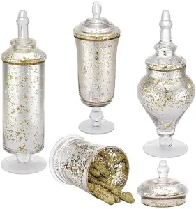 Decorative Wedding Silver Glass Mercury Antique Apothecary Storage Jars Candy Serving Canister Containers with Lids