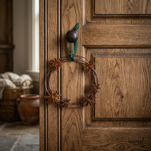 Couronne rustique en métal à l'effigie d'anis étoilé, ronde, faite à la main, décorative de Noël, sans éclairage, emballage individuel - Product Image 2