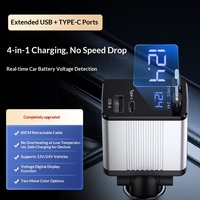 Pengisi Daya Mobil GaN Daya Tinggi 65W Port USB-A/Tipe-C Kabel Multi-port yang Dapat Ditarik Pengisian Cepat Kompatibilitas Penuh Android/iOS