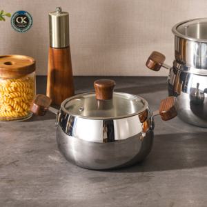 Casserole à double poignée en acier inoxydable 316 et bois de noyer, délicate et exquise, avec couvercle en verre, pour soupes et bouillons - Product Image 2