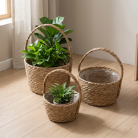 Panier suspendu en jonc de mer tressé, fait main, écologique, pot de fleurs en jonc de mer naturel pour une utilisation intérieure et extérieure multi-usages