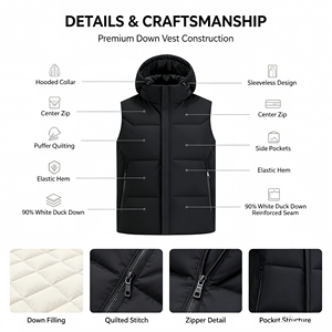 Chaleco Acolchado Ligero de Invierno para Hombre, Chaqueta sin Mangas, Chalecos Casuales con Capucha, Ropa de Trabajo con Logotipo Estampado, Chaleco de Rayón Cálido para Hombre - Product Image 2