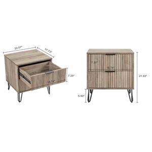 Rustic Gray Nightstand with Two <b>Drawers</b> Modern Wood Design Bedroom <b>Storage</b> Cabinet - Product Image 3