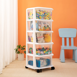 Movable 3~5 Layers Children's Toys Clothes Sundries Drawer Storage Box With Wheels Dustproof Storage Drawers Plastic