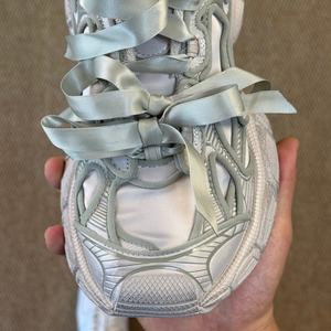 Baskets Chunky Vintage Gris Clair en Tissu Satiné avec Lacets Nœud, Semelle en Caoutchouc Vieilli, Résistantes aux Chocs, Chaussures de Marche en Maille pour Femme - Product Image 5