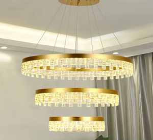 Modern <b>Large</b> Chandelier Round Ring Circle Three Tier Chain Ceiling Crystal Pendant <b>Light</b> for Hotel Decorative - Product Image 2