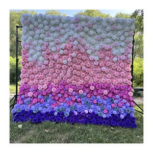 MYFW High-quality Customized 5D 3D Flower Wall Backdrop Silk Artificial Decorative Flower Wall Pink Wedding Rose Wall Penels