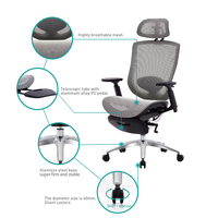 Chaise de bureau ergonomique moderne pour cadres, dossier en maille, hauteur réglable, base en alliage d'aluminium, accoudoirs en PU, repose-pieds, garantie de 3 ans