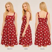 Robe vintage pour femmes, décontractée, respirante, style streetwear, rouge, longueur genoux, sans manches, mode féminine, imprimé pois blancs, tissée, ODM