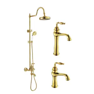European Shower Set Faucet Waterfall Shower Head Rose Gold Mixer Brass CE OEM Service CLASSIC Round Rain Polished 3 Years 2 Sets