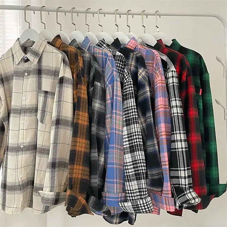 Factory Outlet new vintage casual button-down plaid men's high street fashion classic shirt