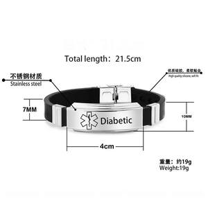 Gelang Silikon Hitam Adjustable Berbahan Stainless Steel dengan Ukiran Peringatan <span class=keywords><strong>Diabetes</strong></span> untuk Grosir - Product Image 5