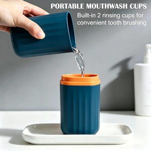 Support de brosse à dents portable compact avec gobelet de rinçage, design simple, organisateur de dentifrice en plastique, pratique pour les soins bucco-dentaires - Product Image 5