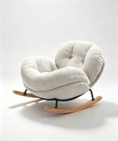 Fauteuil à bascule moderne en peluche capitonné rose, design cocon rembourré, mousse à mémoire de forme, pieds en bois massif, pour salon