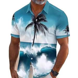 Chemise décontractée à manches courtes pour homme, à motif dégradé de palmiers hawaïens, style estival, à simple boutonnage, pour l'impression 3D transfrontalière - Product Image 3