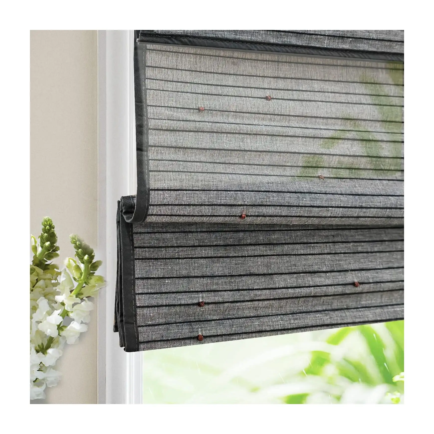 Cortinas de bambu para janelas com rolo blackout, cortinas venezianas verticais para janelas, cortinas de bambu pretas inteligentes para janelas