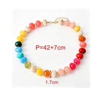 Collier ras du cou fantaisie en résine plate arc-en-ciel avec fermoir en cuivre, multibrins, couleurs bonbon, pour l'été et la plage