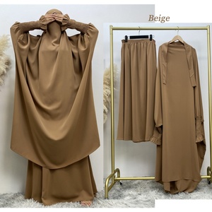 6608# Modest Khimar Hijab Abaya Premium Quality 2 Pcs Sets Frill Elasticated Cuff Jilbab Prayer Abayas 10 Colors - Product Image 3