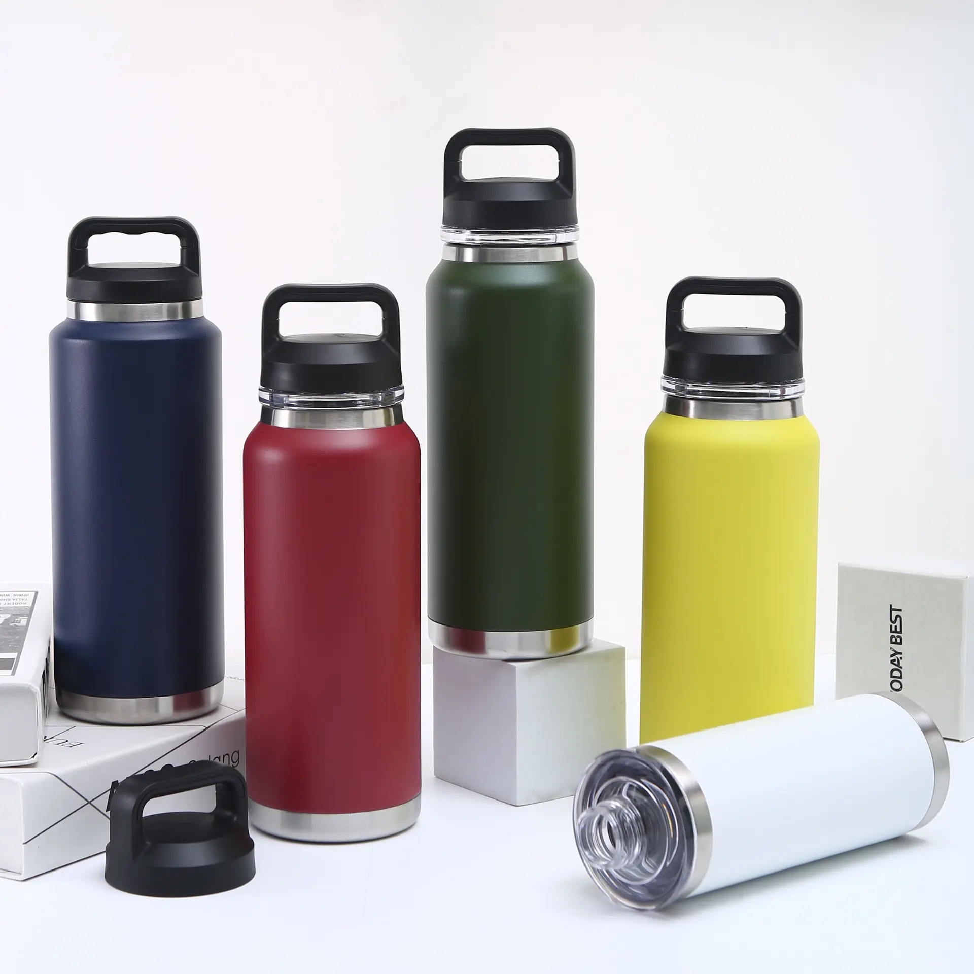 BPA ücretsiz çift duvarlı vakum yalıtımlı paslanmaz çelik Chug kap spor su şişesi ile spor kamp yürüyüş için