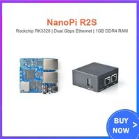 NanoPi R2S Rockchip RK3328 dengan Casing Logam CNC Mini Router Port Gigabit Ganda 1GB SBC Sistem OpenWrt