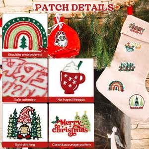 Custom 9 Pcs Christmas Iron On Patches Embroidered Santa Tree Cartoon <b>Appliques</b> For Bags Repair Various Sizes Red Green - Product Image 4