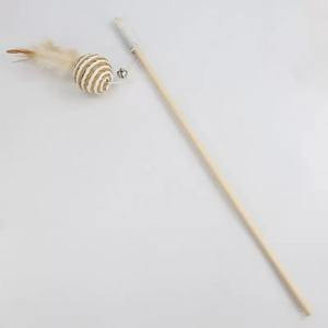 Polyester ve ahşap çevre dostu tüy çan topu kedi kediler ve köpekler için olta kamışı interaktif sesli oyuncak - Product Image 1