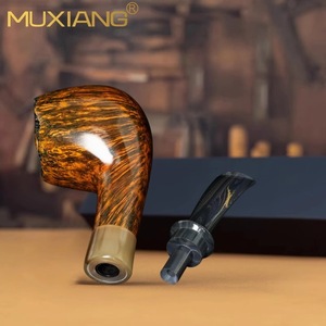 Muxiang Handmade Burl Wood Tobacco Pipe Bent Type Gold Contrast Smooth Finish Smoking Accessory For Men - Product Image 3