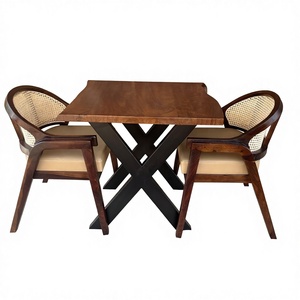 Table à manger moderne en bois massif avec base en X en métal, table à manger carrée contemporaine pour la maison, meubles de restaurant - Product Image 1