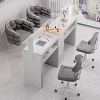 Table de Manucure de Salon Moderne de Luxe en Bois avec Bar à Ongles, Facile à Nettoyer et Écologique, Mobilier Commercial