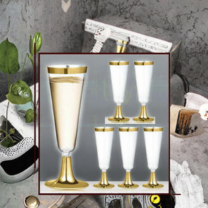 Flûtes à champagne en plastique transparent avec logo personnalisé, verres à vin jetables à bord doré pour les fêtes de <span class=keywords><strong>mariage</strong></span>, élégantes coupes à toast - Product Image 3