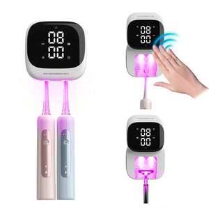 2026 Newly designed hands-free wave induction automatic open cover <b>led</b> <b>clock</b> display toothbrush sanitizers holder with heating - Product Image 1