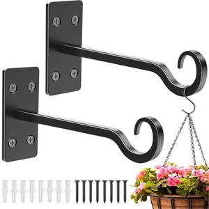 Support mural robuste pour plantes d'extérieur, support de suspension pour plantes forgé à la main, crochets muraux en fer forgé noir - Product Image 1