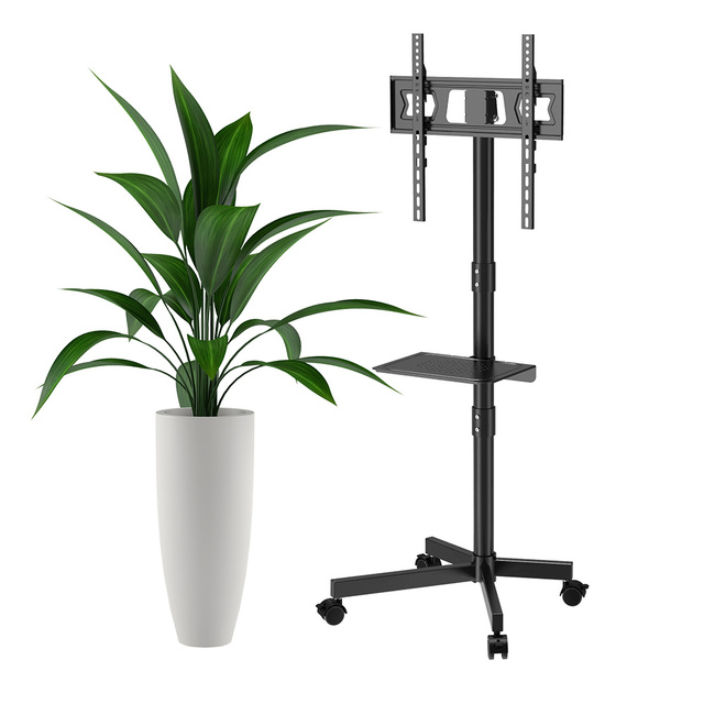 Low Cost Height Adjustable Mobile Metal Rolling TV Trolley Cart on Wheels for Most 14"-55" Flat Panel TV